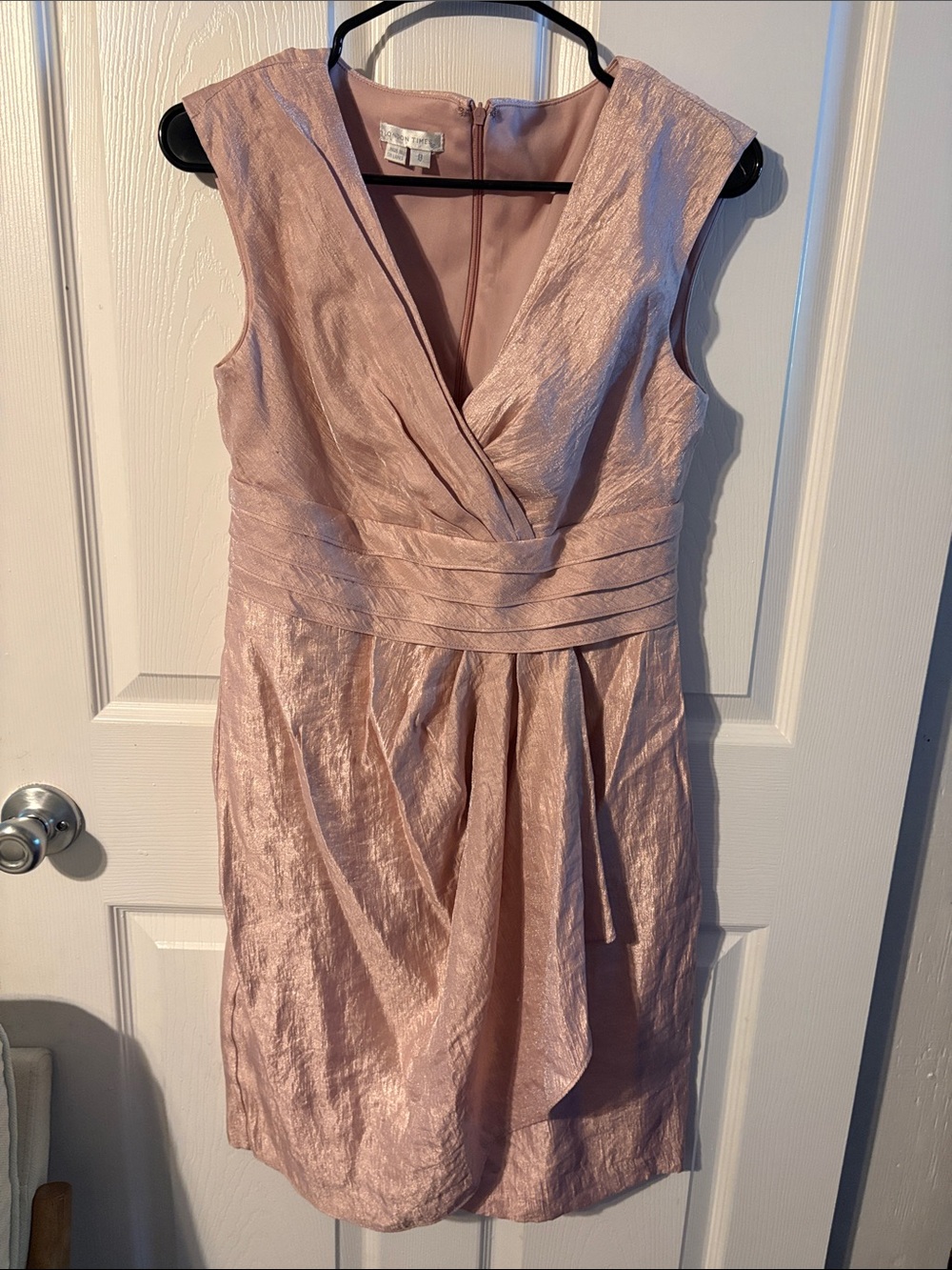 London Times Dusty Blush Sleeveless Midi Dress with V-Neck size 8
